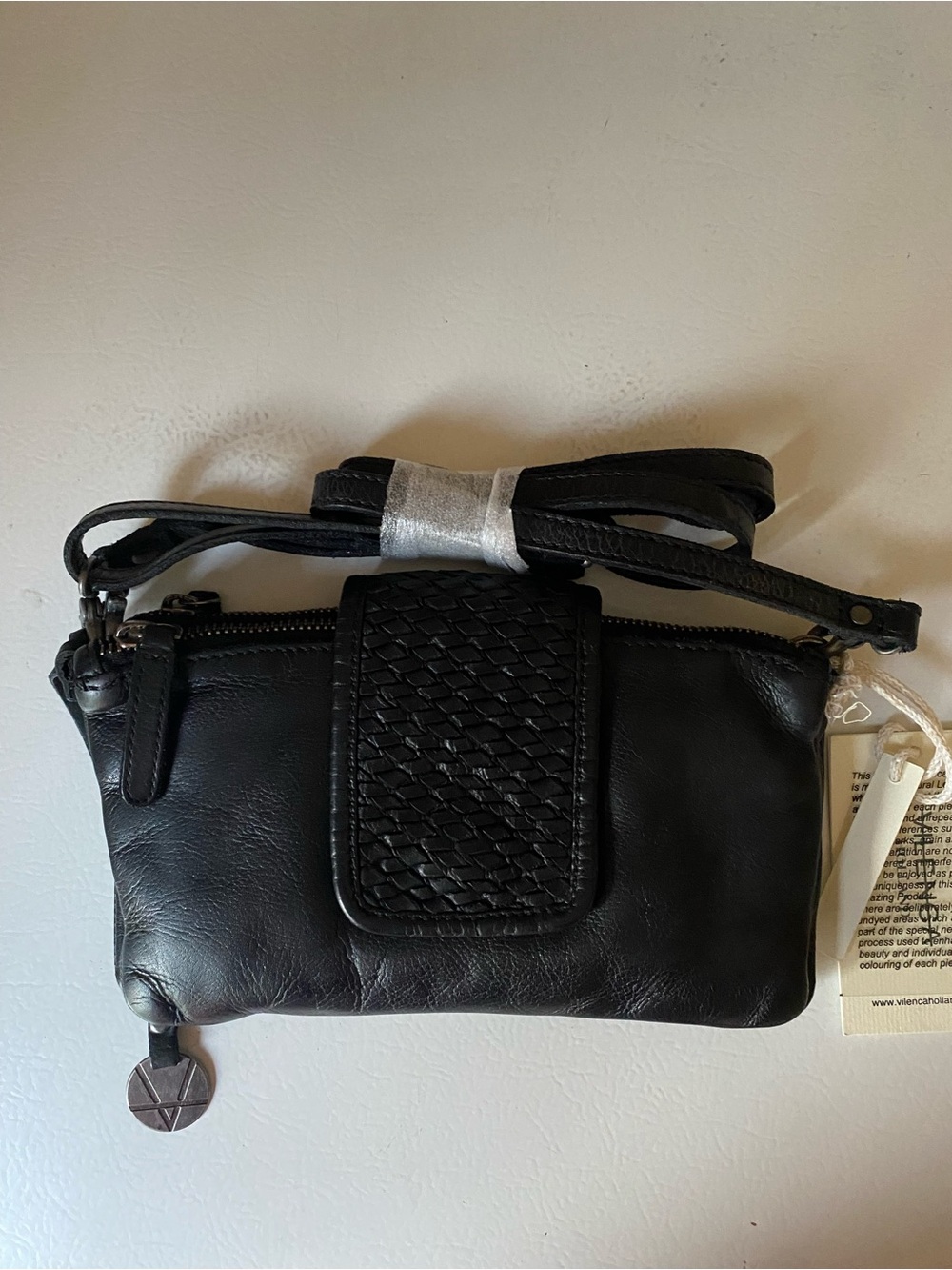 Vilenca Holland Leather Crossbody Bag Black New